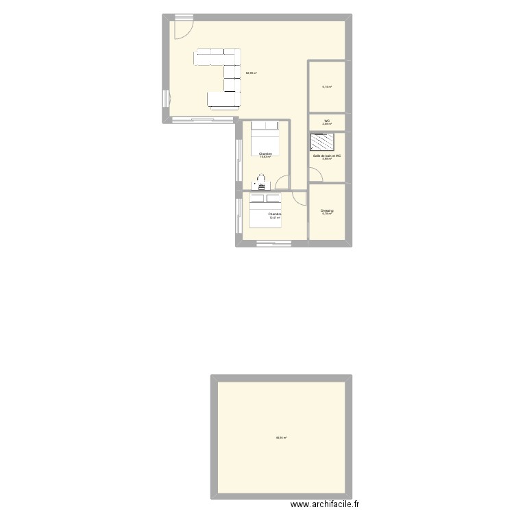 Arums - etage à 44m2. Plan de 8 pièces et 142 m2