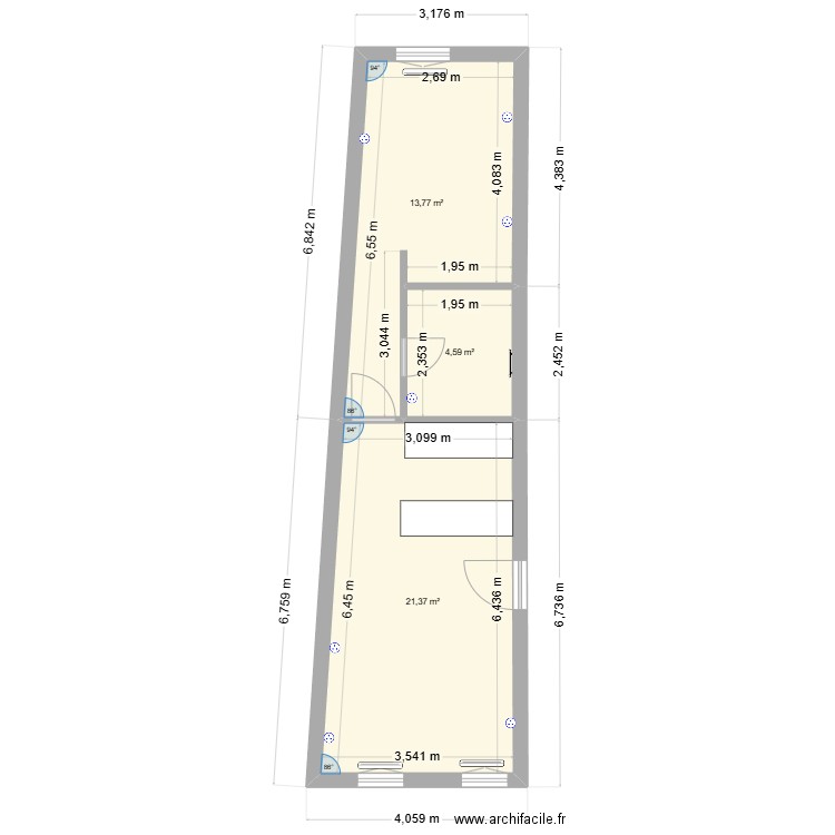 93 chartreux. Plan de 3 pièces et 40 m2