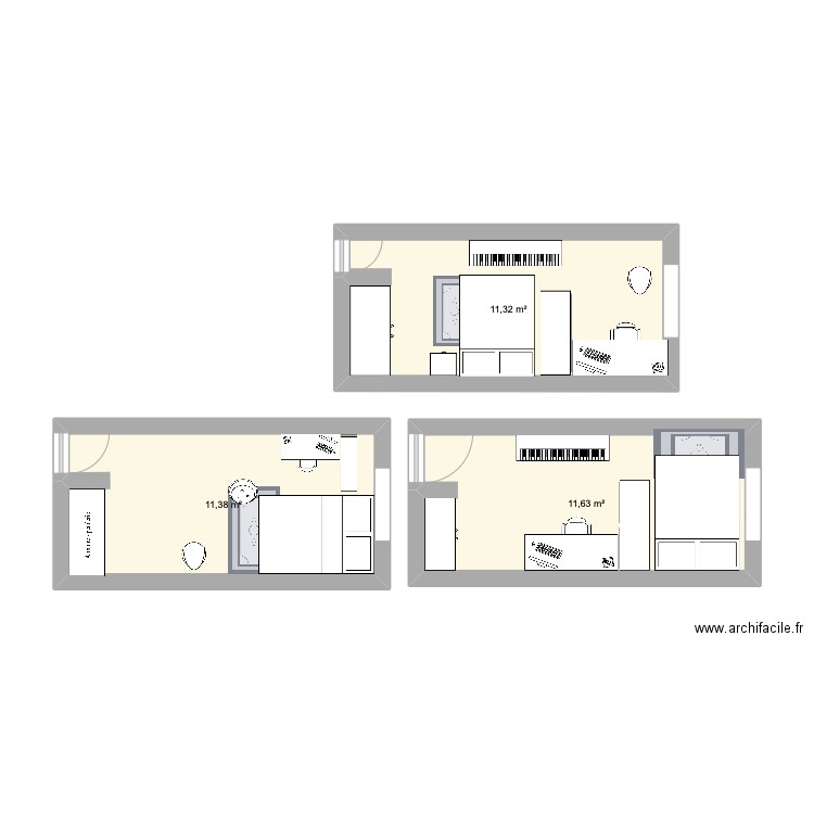 chambre Sirine. Plan de 3 pièces et 34 m2