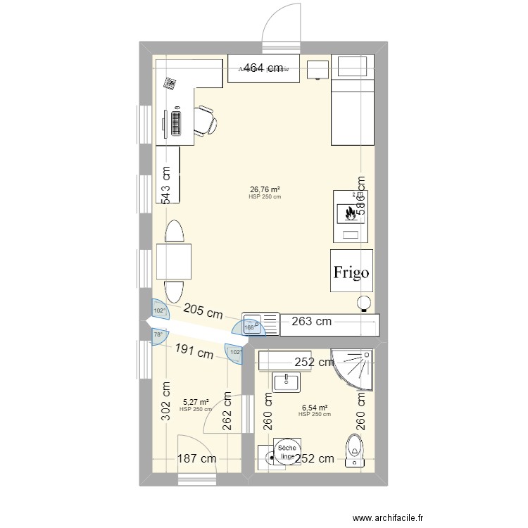 Maison . Plan de 3 pièces et 39 m2