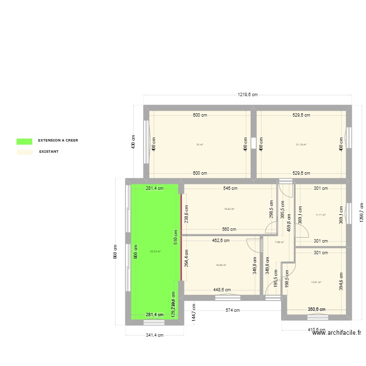 MOLLEGES EXTENTION SALON . Plan de 8 pièces et 134 m2