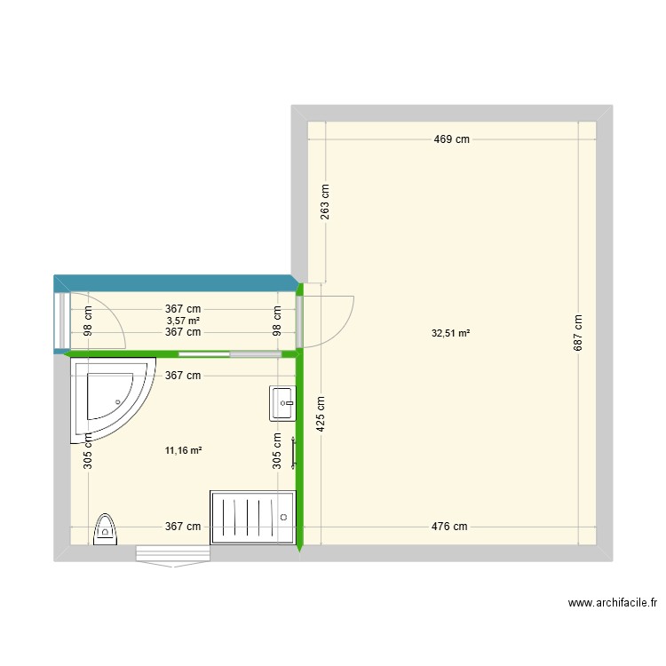 PASQUIER. Plan de 3 pièces et 47 m2