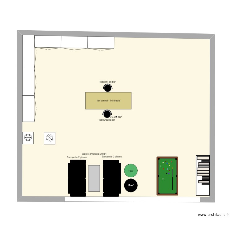 Cuisinette. Plan de 1 pièce et 79 m2