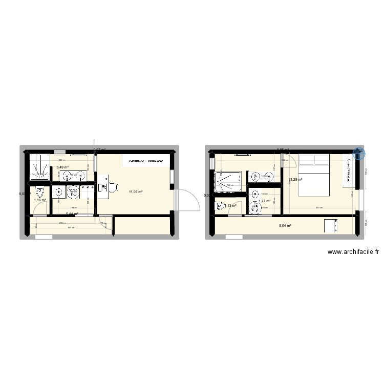 Plan extension2. Plan de 13 pièces et 43 m2