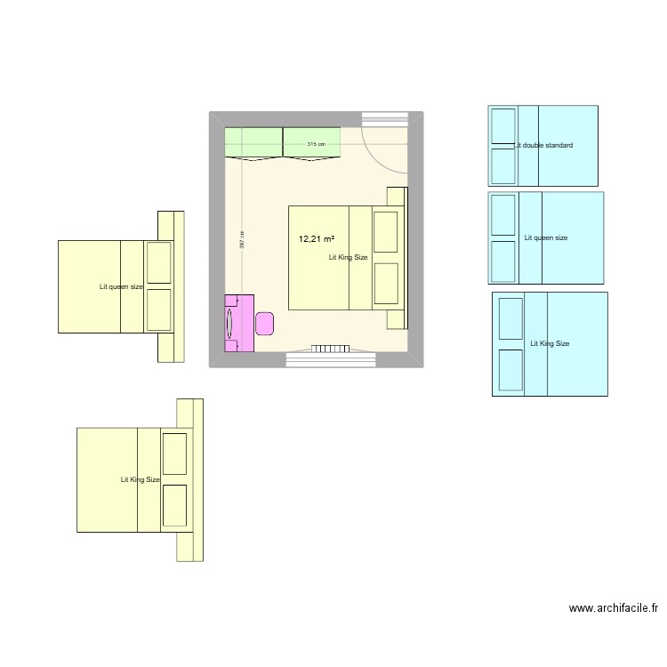 Chambre parents. Plan de 1 pièce et 12 m2