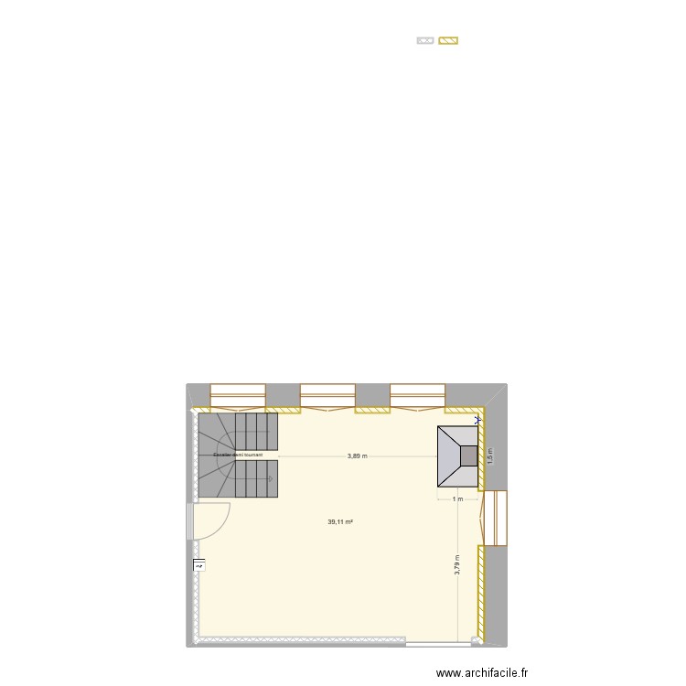 brasserie. Plan de 1 pièce et 39 m2