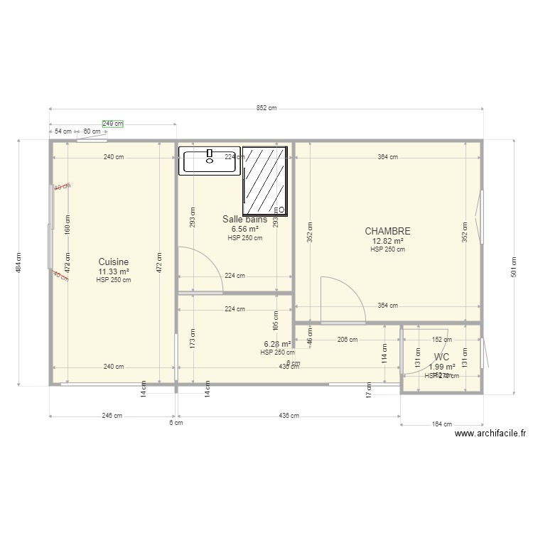 MAVIER Gérard. Plan de 5 pièces et 39 m2