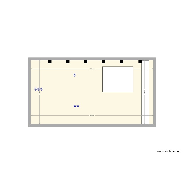 Mur nord. Plan de 1 pièce et 9 m2