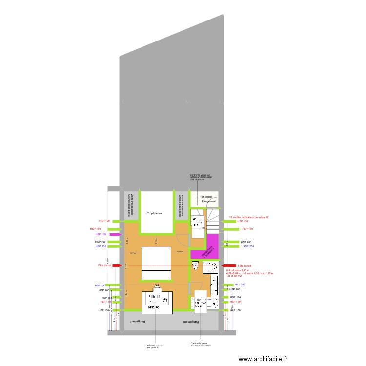 BAUCQ 77 4e étage VFAdé5. Plan de 13 pièces et 96 m2