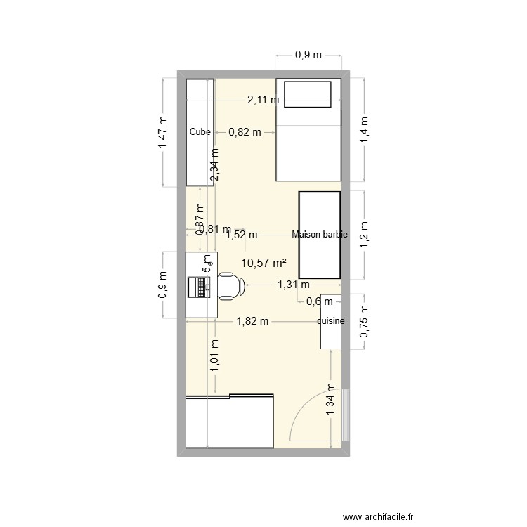 chambre alix. Plan de 1 pièce et 11 m2