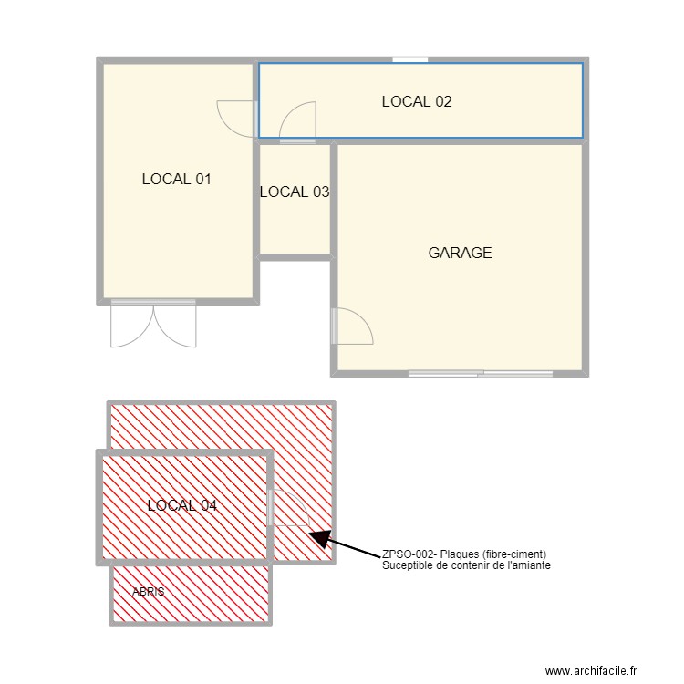 local 2. Plan de 7 pièces et 46 m2