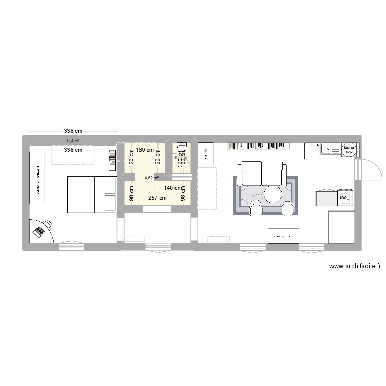 Plan 50m² 15PFS. Plan de 3 pièces et 6 m2