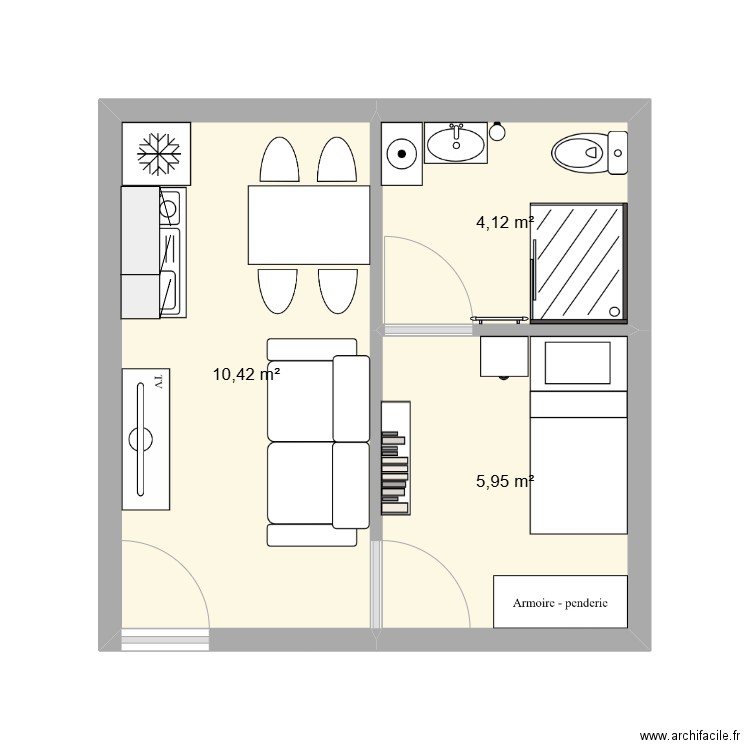 petit appart. Plan de 3 pièces et 20 m2