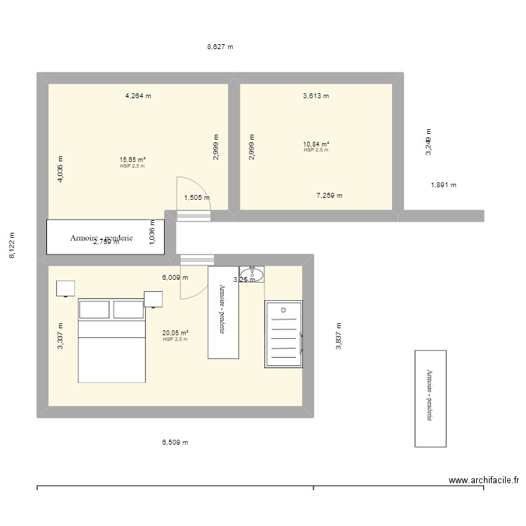 A FRAME. Plan de 3 pièces et 47 m2