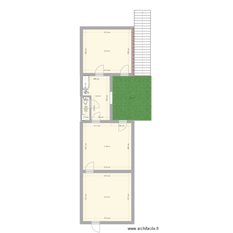 local cousance . Plan de 5 pièces et 76 m2