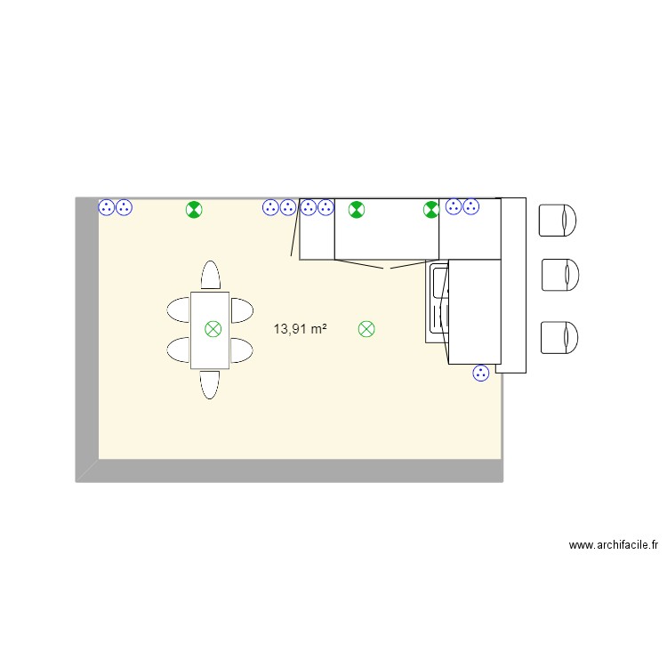 cuisine ete. Plan de 1 pièce et 14 m2