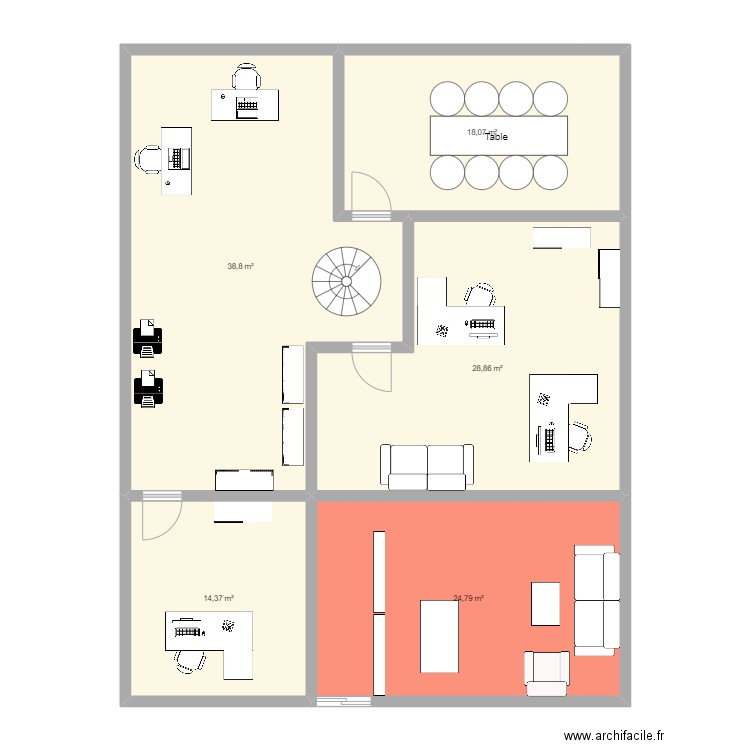 Idée 1 Bureau . Plan de 5 pièces et 125 m2