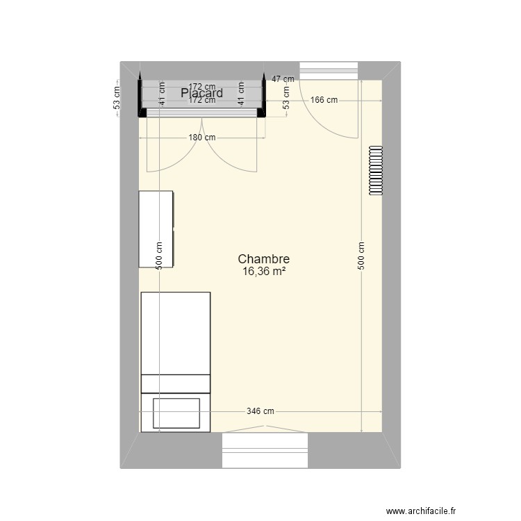 Chambre des enfants (Aménagement 1). Plan de 2 pièces et 17 m2