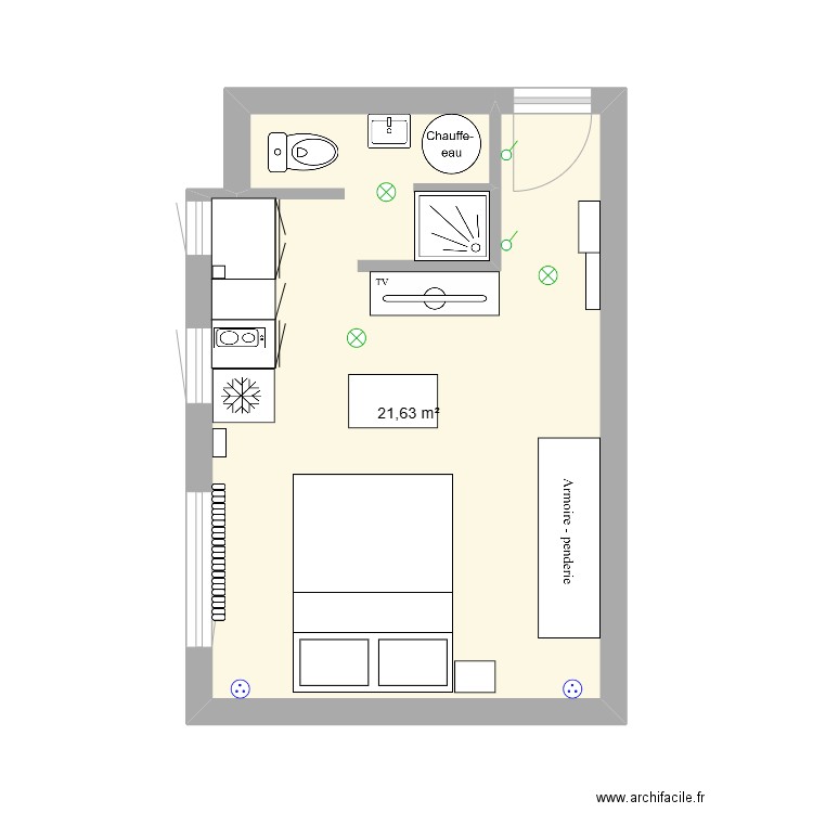 Appt. Plan de 1 pièce et 22 m2