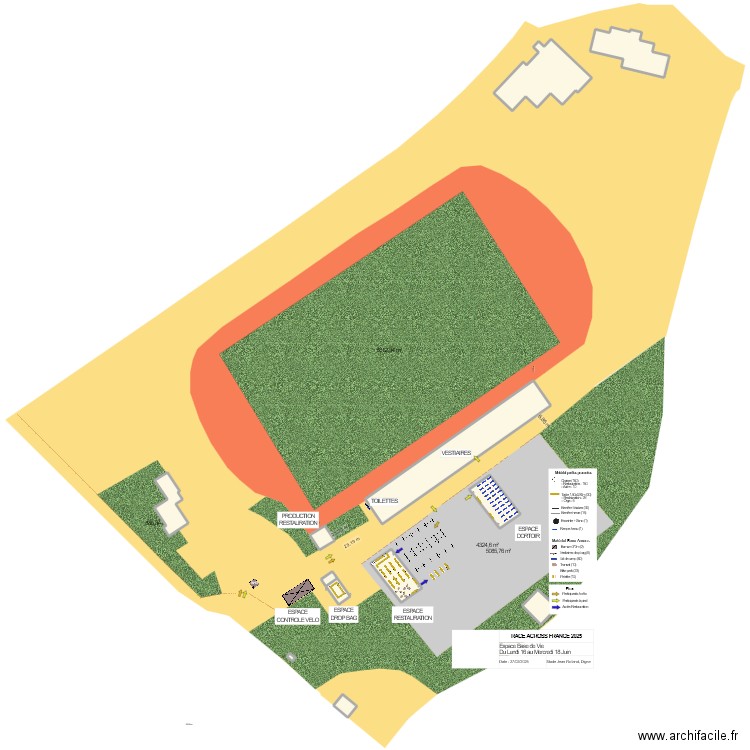 RAF25 - DIGNE - STADE JEAN ROLLAND - BASE DE VIE. Plan de 12 pièces et 2742 m2