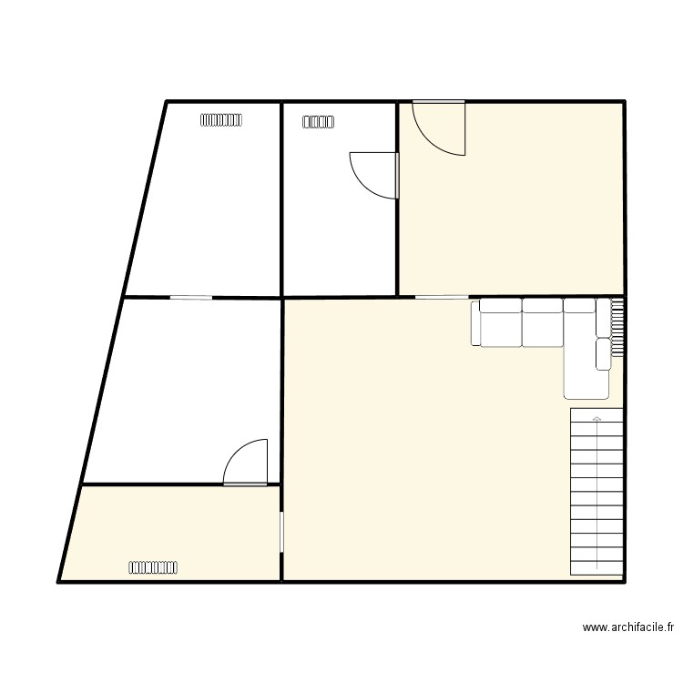 haut. Plan de 3 pièces et 48 m2