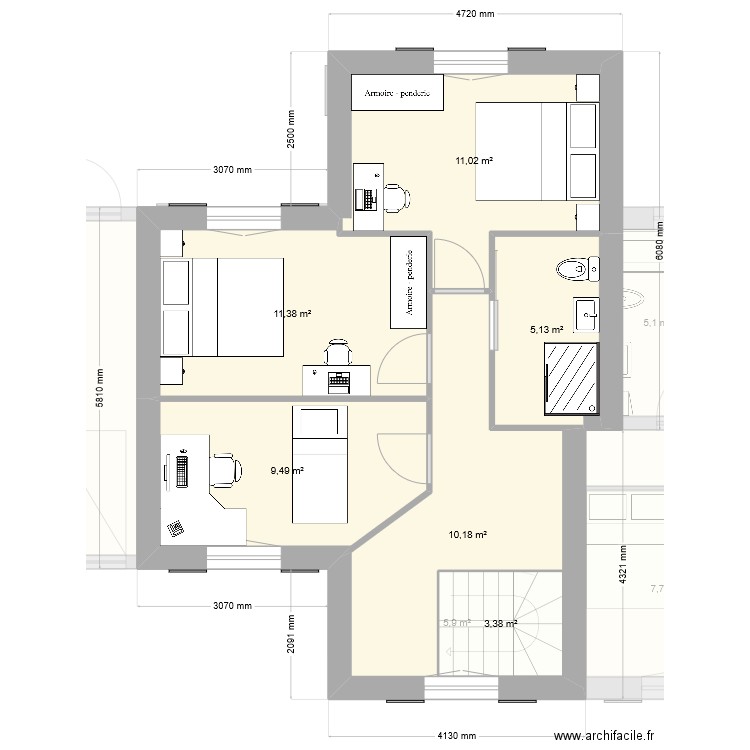 projet 4b. Plan de 21 pièces et 160 m2