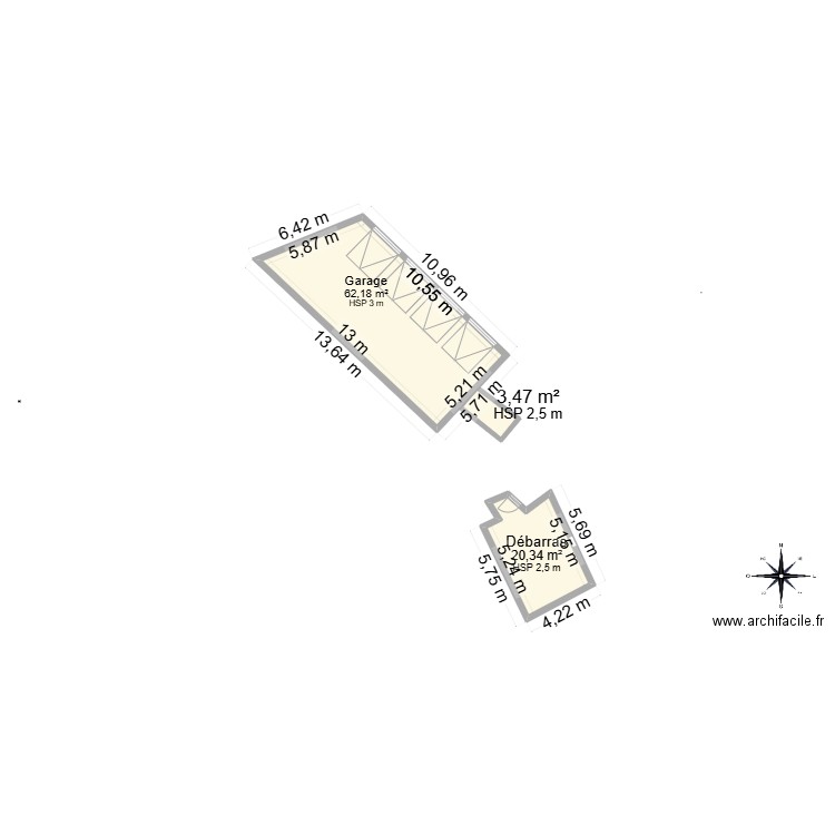 Situation avant travaux. Plan de 3 pièces et 86 m2