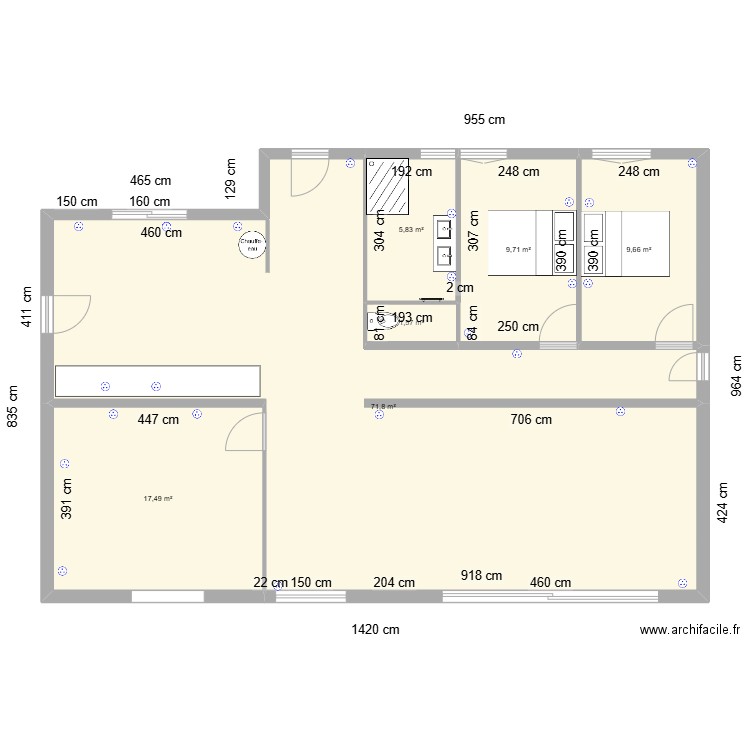 Maison 1.4. Plan de 6 pièces et 116 m2