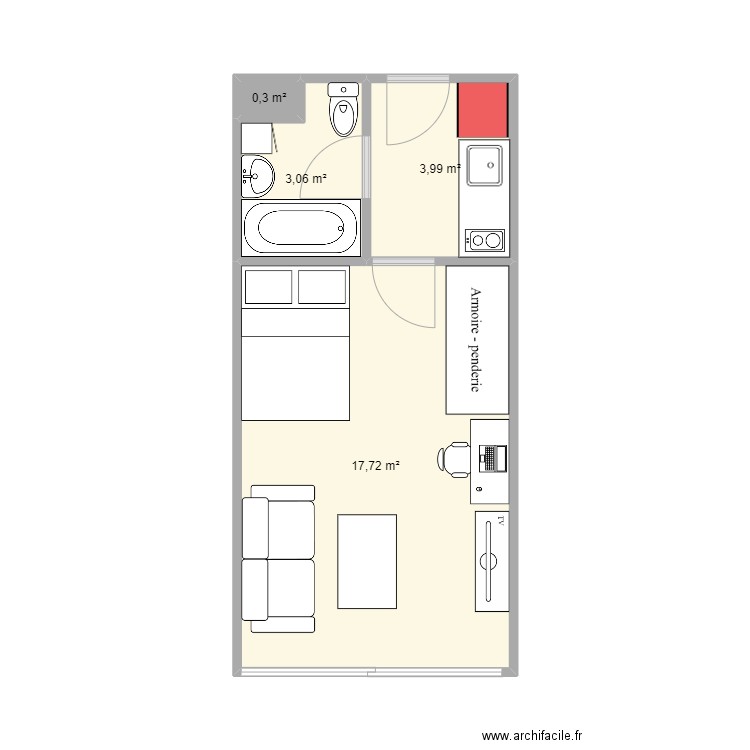 Appart sergent. Plan de 4 pièces et 25 m2