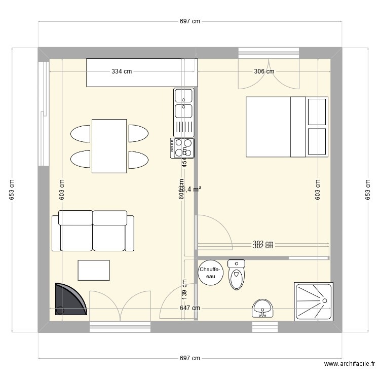 Donzère studio2. Plan de 1 pièce et 38 m2