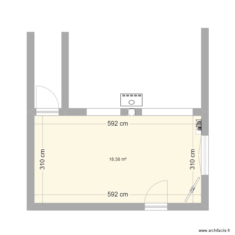 Cuisine travaux nu 1. Plan de 1 pièce et 18 m2