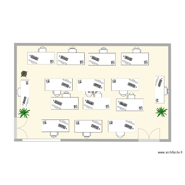 c c. Plan de 1 pièce et 60 m2