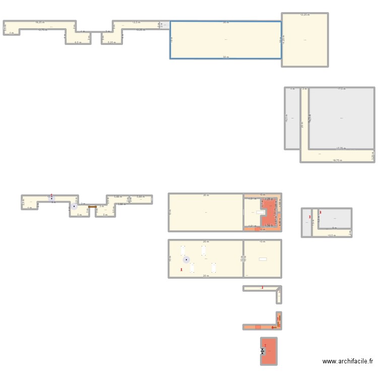 Chapelle. Plan de 25 pièces et 1866 m2