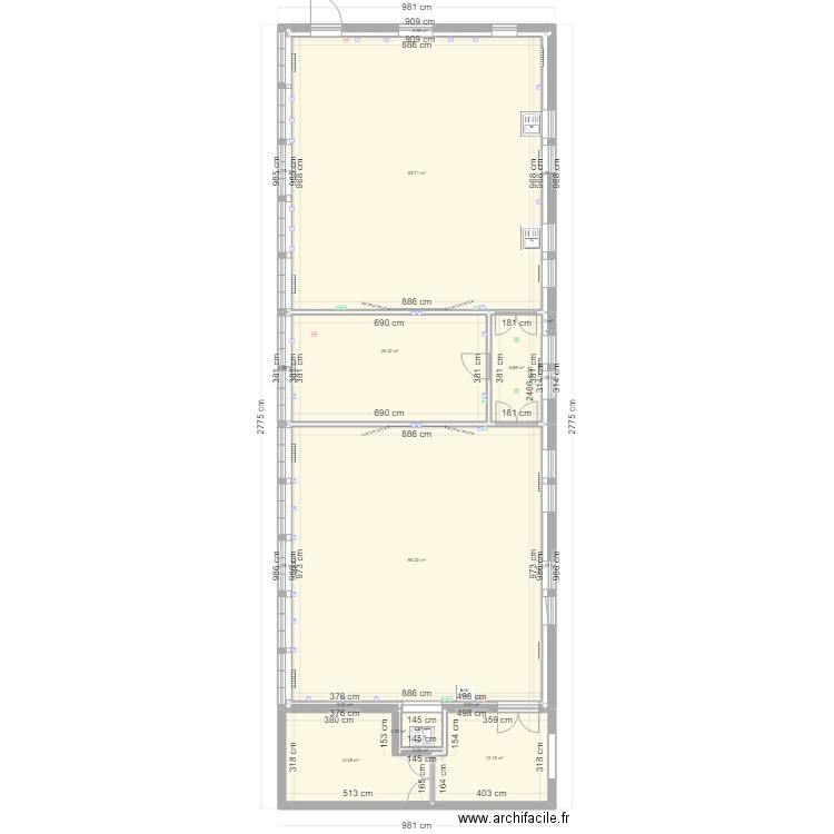 Laboratoires après travaux sans mobilier. Plan de 19 pièces et 234 m2