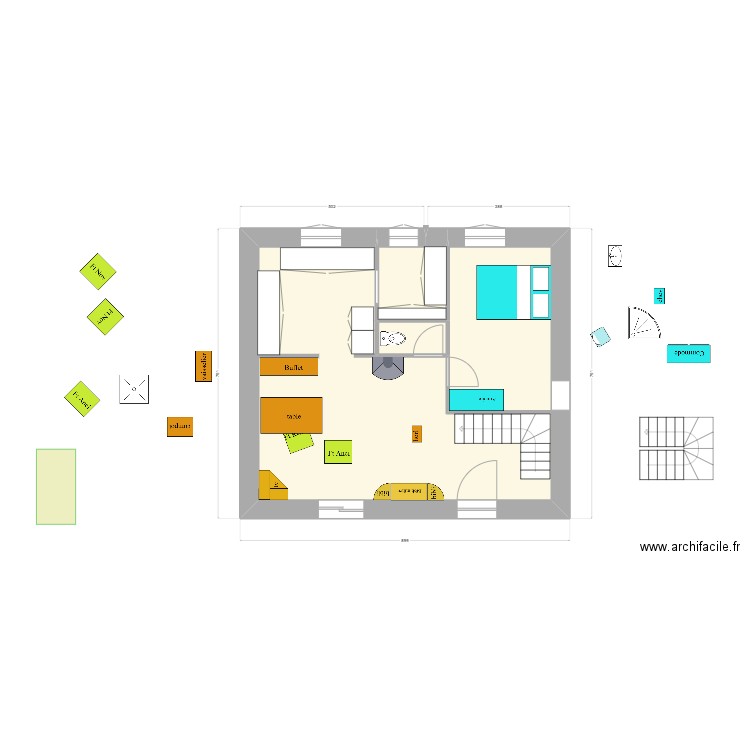 en face : essai 4 cc. Plan de 3 pièces et 54 m2