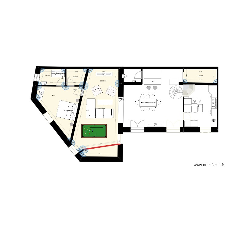 plan maison meublé 3. Plan de 5 pièces et 66 m2