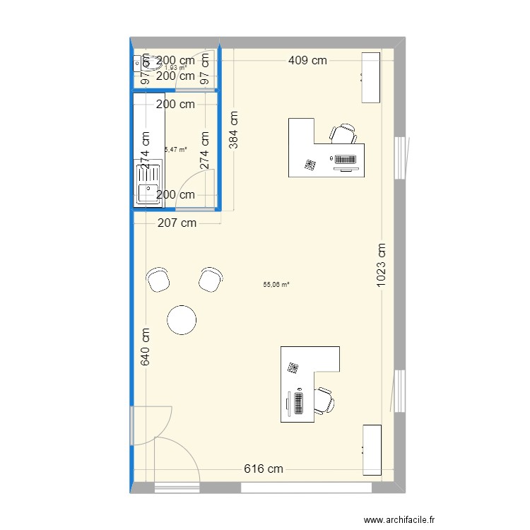 PLAN BUREAUX - BCS. Plan de 3 pièces et 62 m2