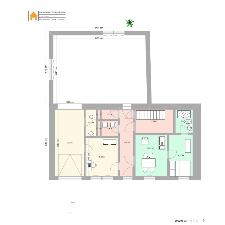 barbes. Plan de 12 pièces et 70 m2