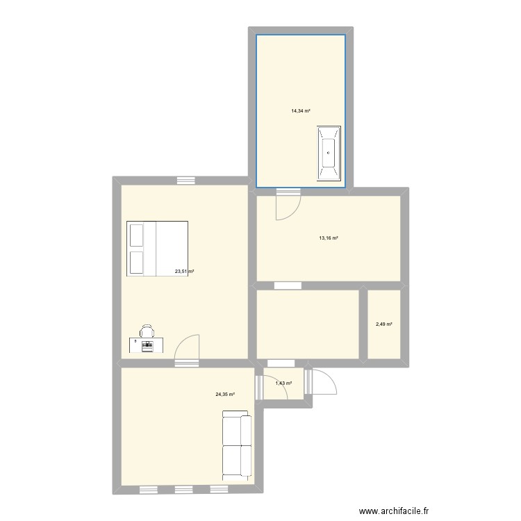 lisbo. Plan de 6 pièces et 79 m2