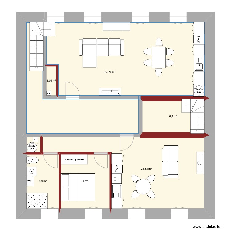 Apt étage Hugues v3. Plan de 7 pièces et 104 m2