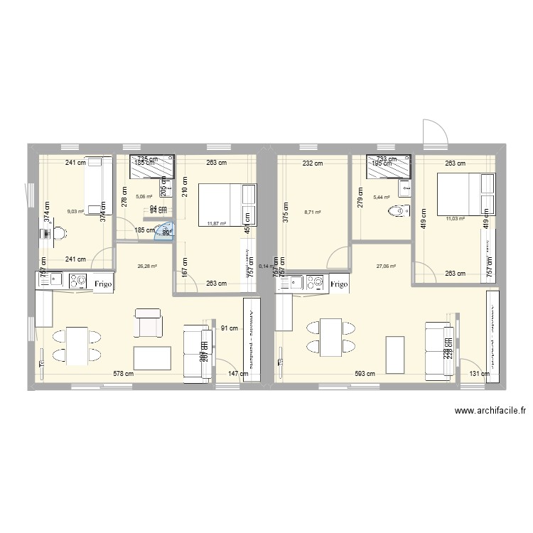 ROUGE G25-2. Plan de 9 pièces et 162 m2