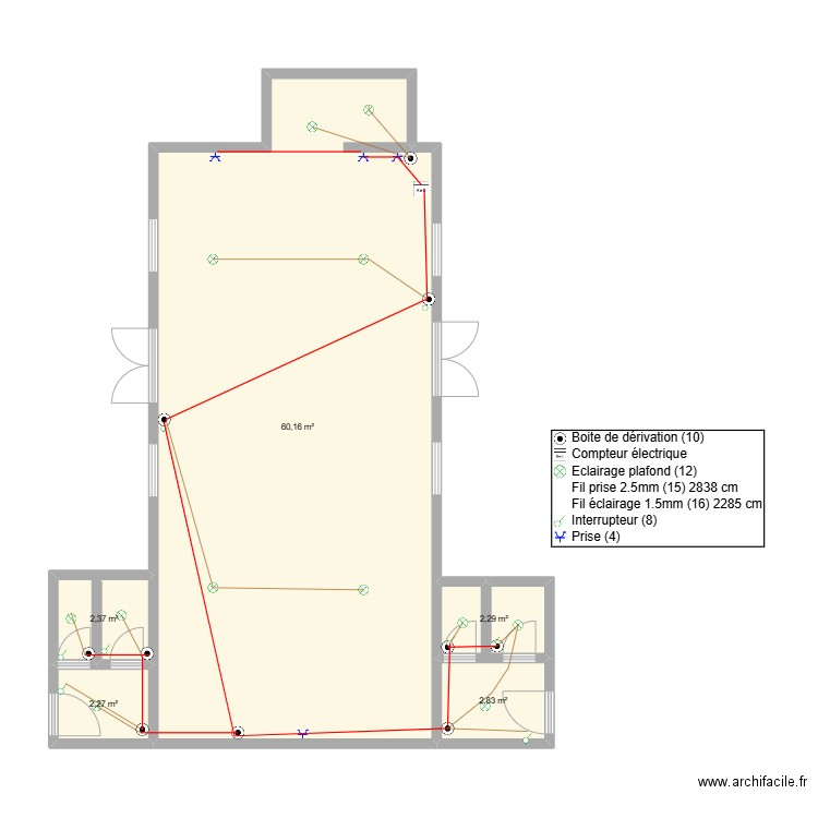 MOSQUE . Plan de 5 pièces et 70 m2