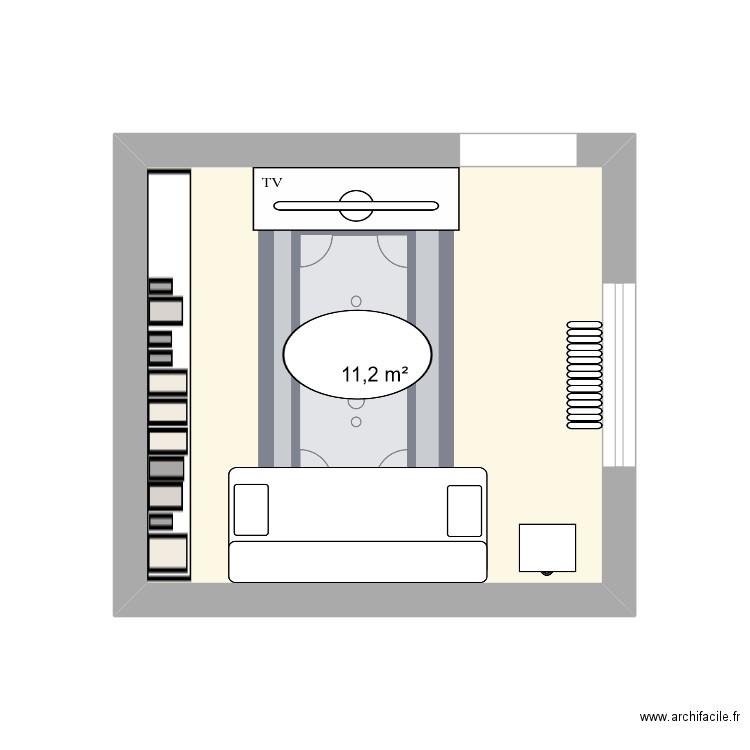 Bibliothèque. Plan de 1 pièce et 11 m2