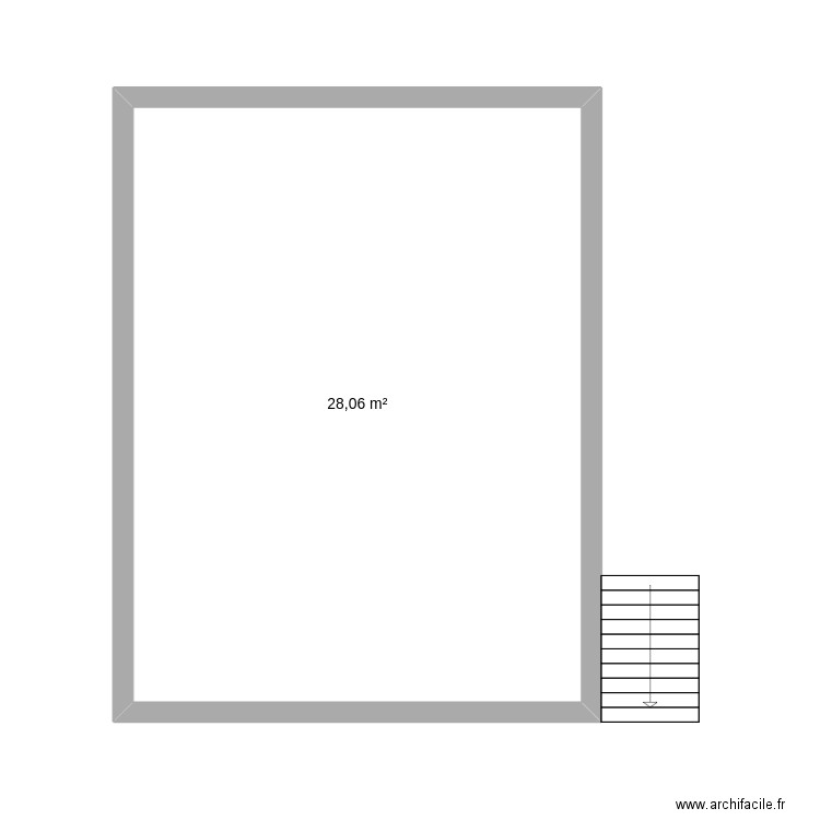 vue-coupe. Plan de 1 pièce et 28 m2