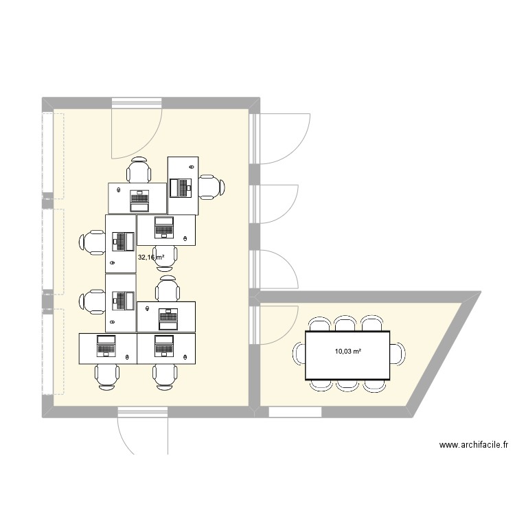 Bureaux 2. Plan de 2 pièces et 42 m2