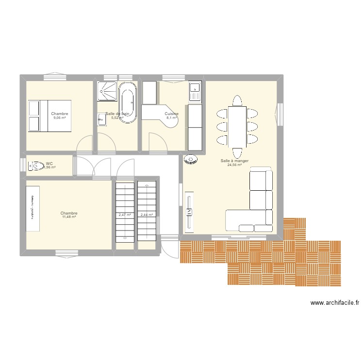 MAISON. Plan de 8 pièces et 66 m2