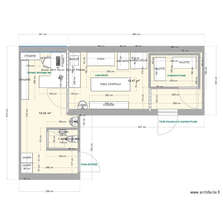 plan cuisine givrée 13/09/2024. Plan de 3 pièces et 34 m2