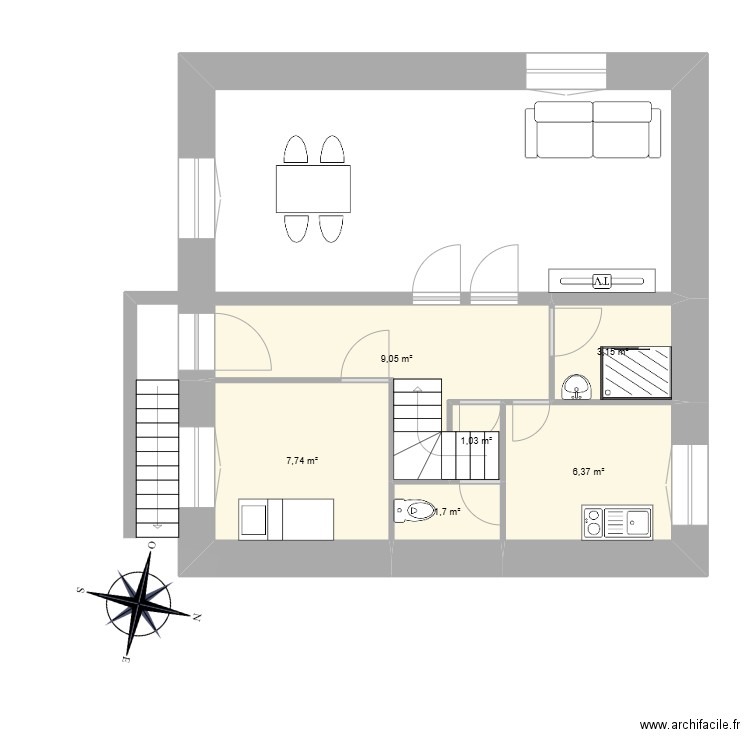 1er maison. Plan de 6 pièces et 29 m2