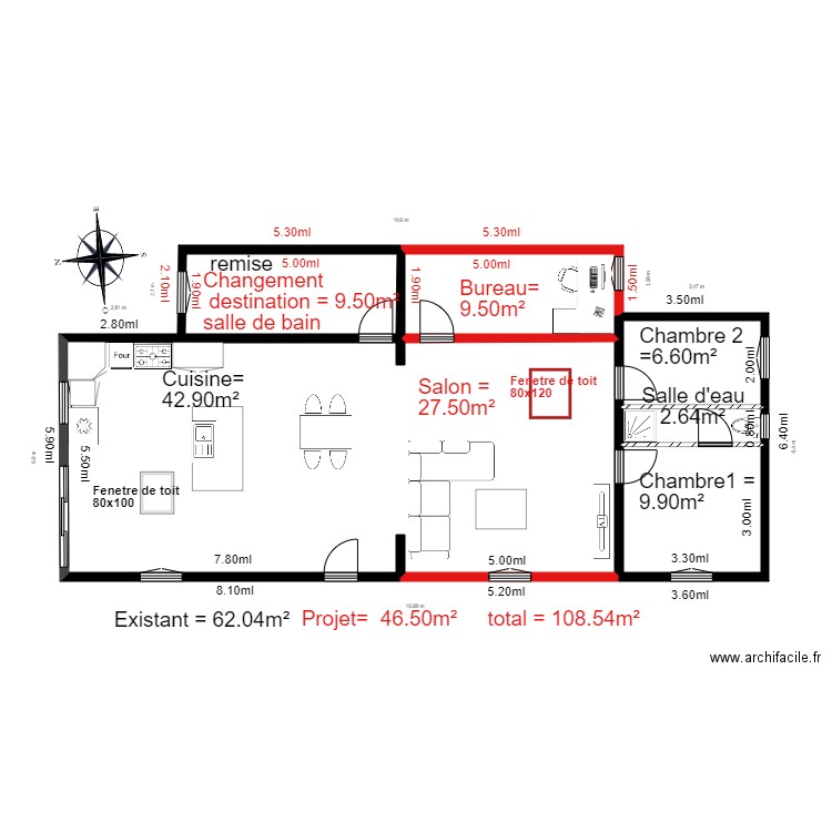 chalet 37. Plan de 6 pièces et 109 m2