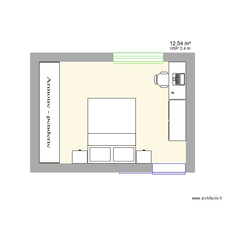 aménagement chambre soélyne. Plan de 1 pièce et 13 m2